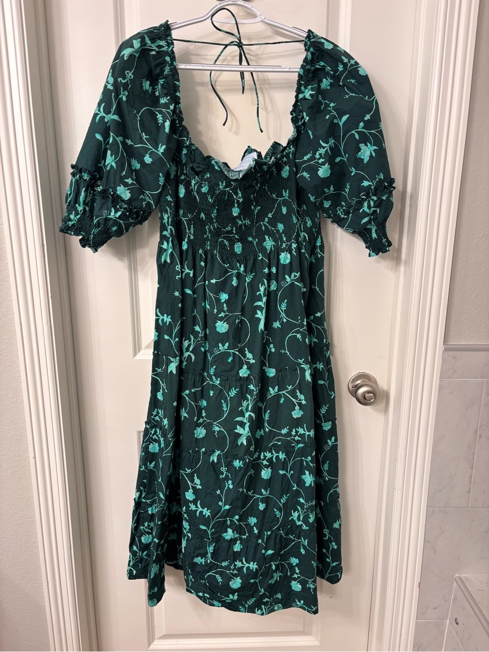 Hill House Green Floral Smocked Midi Dress